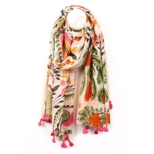 Orange & Green Folksy Floral Print Scarf by Peace of Mind